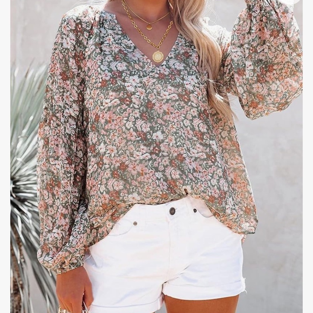 Womens Long Sleeve Boho Casual Floral Dressy Blouse Top - Picture 3 of 14